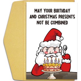 Qiliji Funny Christmas Birthday Card, December Birthday Xmas Card, Merry Christmas Card, Holiday Card, May Your Birthday And Christmas Presents Not Be Combined