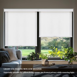 AOSKY Light Filtering Roller Shades Cordless Blinds for Windows, Free-Stop Shades with Valance, 99% Blackout, Thermal Insulated Fabric, UV Protection, Natural Woven Blinds（39" W x 72" H, White）