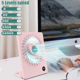 tertran Desk Fan, 5.5 Inch Personal Fan Rechargeable with 180° Foldable, 5 Speeds Ultra Quiet Table Fan with LED Display, Strong Wind Portable Fan with Aroma for Travel Home Office Bedroom(Pink)