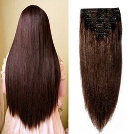Double Weft 100% Remy Human Hair Clip in Extensions #2 Dark Brown 10''-22'' Grade 7A Quality Full Head Thick Thickened Long Short Straight 8pcs 18clips for Women Fashion 12" / 12 inch 110g
