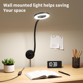 Kaulsoue Wall Mounted Reading Light, Book Light in Bed at Night, Reading Lamp for Bedroom Bedside Headboard, Eye Care 5 Color & Brightness Adjustable, 360 Flexible Gooseneck, Black