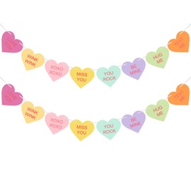 joycraft 9.8Ft Heart Valentine Banner, 2Pack Conversation Candy Heart Hanging Banner, Valentine's Day Decor Paper Banner, Candy Colors Heart Garland Banner for Valentines, Wedding, Anniversary