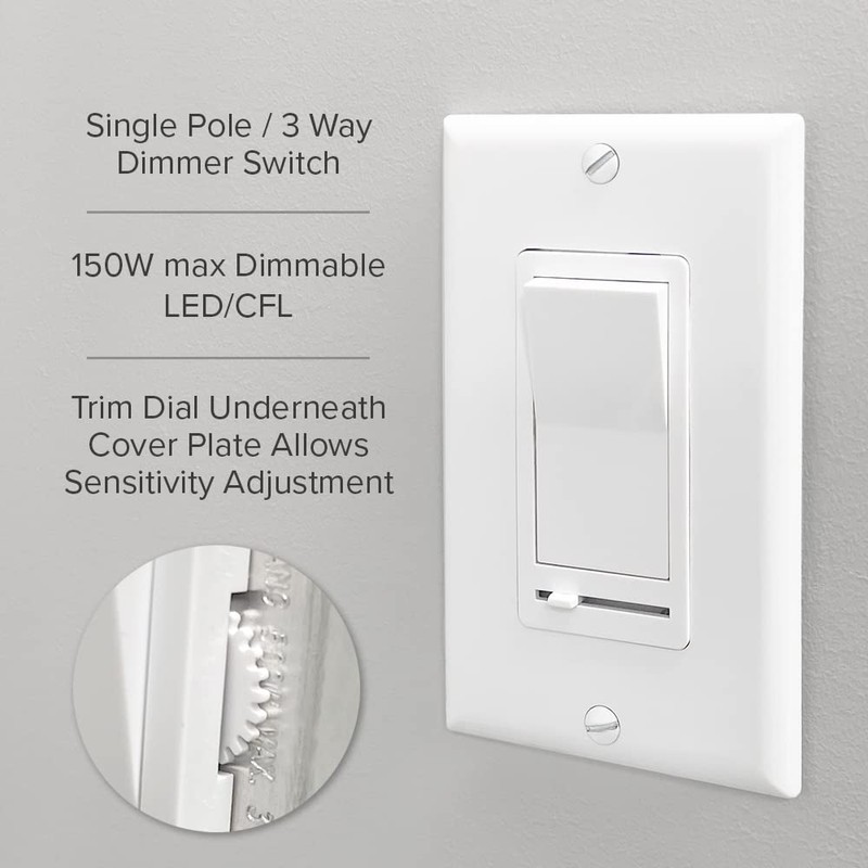 Maxxima LED Dimmer Electrical Light Switch - 3-Way/Single Pole Use,