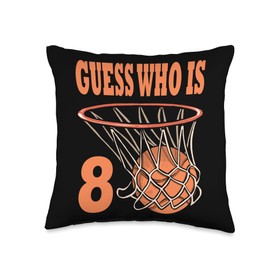 8 BDay Basketball Guess Who 8 Birthday Party Kid Happy 8 Year Old Basketball 8th Birthday Throw Pillow, 16x16, Multicolor