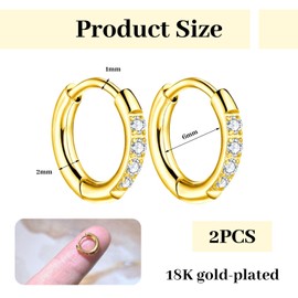 LunarCharm 1 Pair of Small Gold Hoops, 18 Carat Gold Plated with Surgical 316L Steel, Hinged Hoops for Cartilage, Helix, Tragus, Earlobe, Lightweight Hypoallergenic Earrings