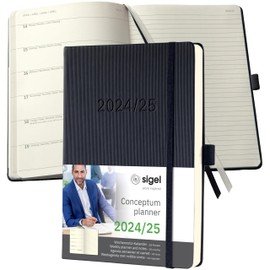 SIGEL C2503 Conceptum Weekly Planner and Notes 2024/2025, Approx. A5, Black, hardcover, 2 Pages = Week on Left/Notes on Right, 256 Pages