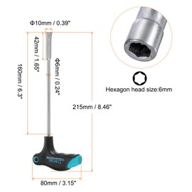 sourcing map 2pcs T-Handle Metric Nut Driver 6mm Dia 160mm Shank 6 Point Hex Socket Screwdriver with Non-Slip Handle for Tightening and Loosening Fasteners