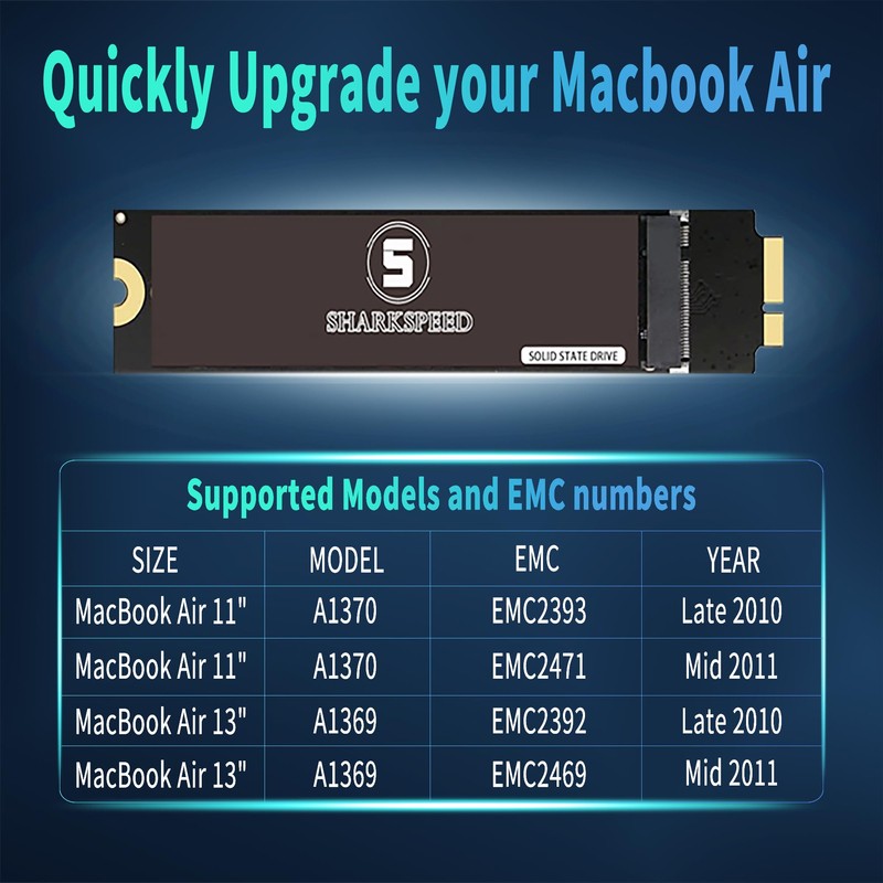 SHARKSPEED 256GB SSD Upgrade for MacBook Air 2010-2011 A1369(EMC 2392/2469)