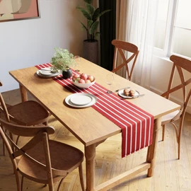 Encasa XO Dining Table Runner | Yarn Dyed Fine Ribbed Cotton | Size 32x250 cm | Roma Red Stripes | Machine Washable
