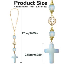 Cross Crystal for Rear View Mirror, Car Mirror Hanging Accessories, Cute Car Charm, Car Decoration Cross Ornament Christian Gift for Women, Car Decor Drive Safe Gift for Drivers (1, Moonlight Blue)