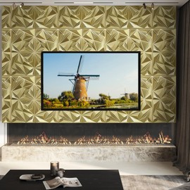 STICKGOO 3D Wall Panels for Interior Wall Decor, Champaign Gold Diamond Design Accent Wall Panels, 12''x12'' Modern Decorative Wall Panels for Living Room, Lobby, Office, 33 Pack