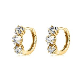 925 Silver Earrings for Women with Three Brilliant Zircons. Hoop Earrings Made of 925 Silver for Women or 18K Gold, Ideal as a Gift for Mother's Day... Earrings Girls Jewellery Women, Gold - silver,