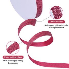 YAMA Glitter Ribbon, 3/8 inch x 20 Yards, Cut Edge Pink Ribbon for Christmas, Gift Wrapping, Crafts, Bow Making, Home Decor, Ornaments and Party Decoration (Pink)