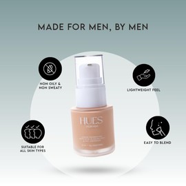 Hues for Him Foundation for Men – Full-Coverage, Lightweight & Hydrating Fit | Natural Coverage for All-Day Wear | Oil Control & Perfect Fit for Men’s Faces | Suitable for All Skin Types | Available in 4 Shades | Fresh Canvas, .67 oz