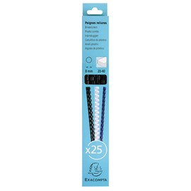Exacompta - Ref 76201E - Binding Combs - 8mm Thick, 21 Rings, Suitable for A4 Documents, Holds Approx. 20-40 Sheets, Made from PVC Material - Black (Pack of 25)