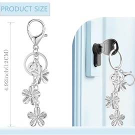 XGALBLA Silver Initial Keychain Silver Flower Charms for Key Cute Letter Keyring for Purse Handbag Backpack(C)