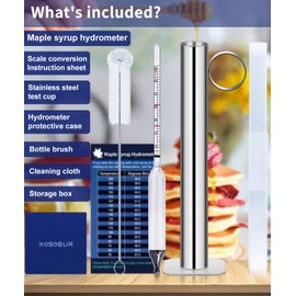 Maple Syrup Hydrometer Test Cup Kit, Maple Sap Hydrometer With Stainless Steel Maple Syrup Equipment, Hydrometer for Maple Syrup with Baume, Brix Scale, Maple Syrup Supplies for Measures Sugar Content