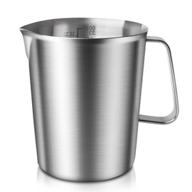 1 Litre Stainless Steel Measuring Jug, Milk Jug, Stainless Steel, Fine Scale, with Dust Cover, for Cappuccino, Latte and Espresso