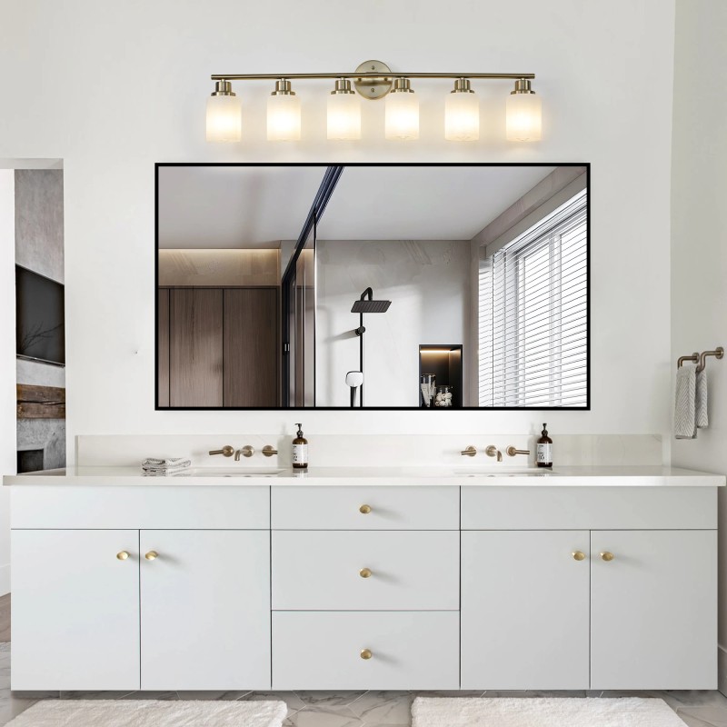 39" Modern 6-Light Vanity Wall Sconce, Golden Finish with Frosted