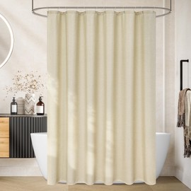 Seenus Water-Resistant Beige Fabric Shower Curtain Extra Long 72 x 78 Inch, Faux Linen Textured Polyester Shower Curtain Ultra-Durable, Rustic Farmhouse Cream Bathroom Curtain Machine Wahable