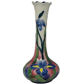 Old Tupton Ware Tube Lined Blue Iris Bud Vase 21cm 8'' TW1222