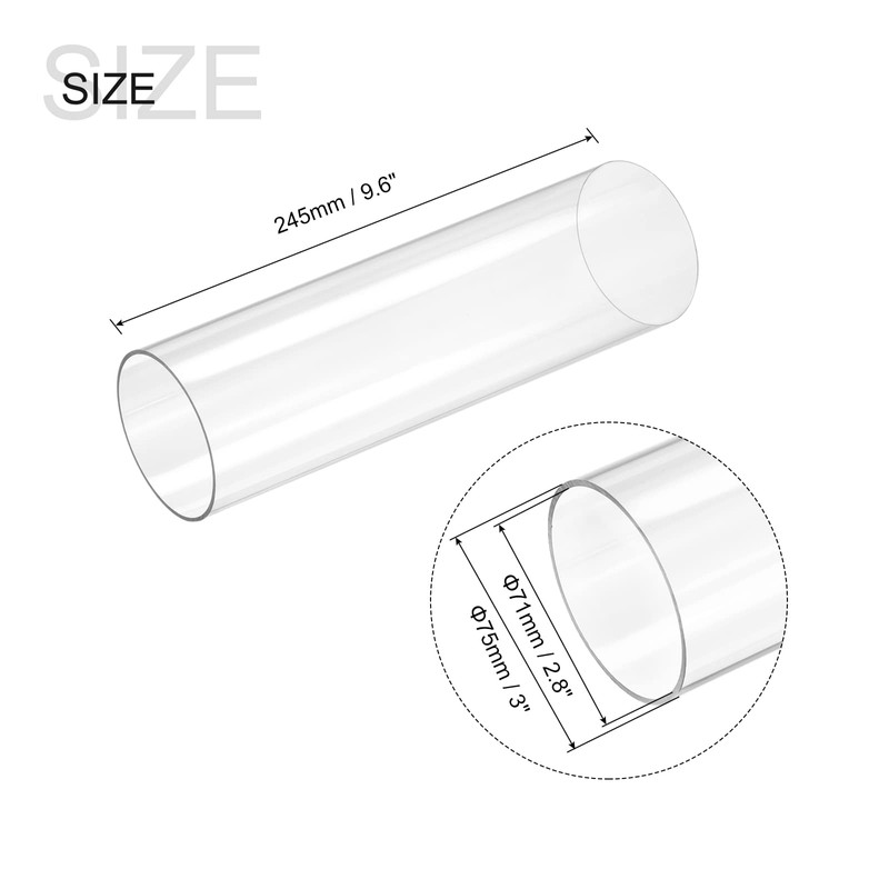 sourcing map Plastic Pipe Rigid Polycarbonate Round Tube Clear 2.8"(71mm)