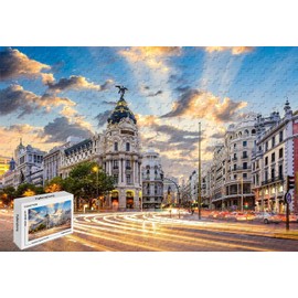 1000 Piece Jigsaw Puzzle - Gran V%C%Ada in Madrid Spain Cartoon Large Size Wooden 29.5 X 19.6 Inch