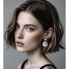 SinglinArt Silver Statement Earrings for Women Gold White Trendy Modern Jewelry