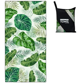 Rstick Tropical Beach Towel Oversized 36"x72" Quick Dry Sand-Free, Green Leaves Bath Towels for Swim Camping Travel
