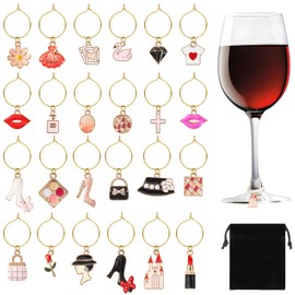 SANNIX 24Pcs Wine Glass Charms, Wine Charms for Stem Glasses Wine Glass Identifier Charms Funny Wine Glass Tags for Wine Tasting Party Decor