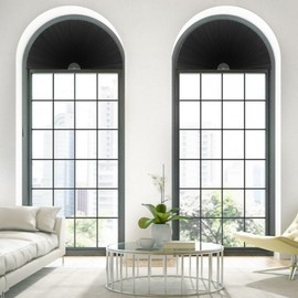 Arch Window Shade Blackout Cellular Shades Half Circle Moon Window Covering No Drill Honeycomb Cordless Blinds for Indoor Window Room Darkening Easy Install Light Blocking Blinds (1, Black, 36x18inch)