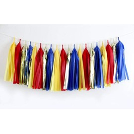 4 Pack 20 Pcs 14 inch Red, Yellow, Blue, Gold Tissue Paper Tassel Garland- Animal Paw Party Decor，Wedding, Birthday, Bridal Shower, Baby Shower, Party Decorations
