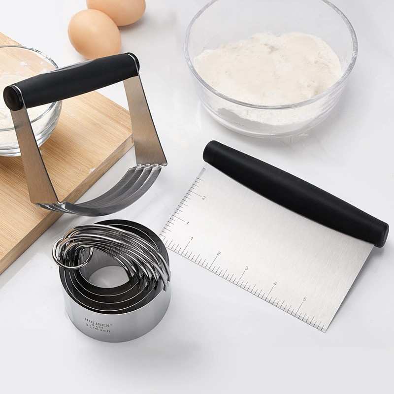 HULISEN Stainless Steel Biscuit Cutter Set, Pastry Scraper and Dough