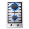 12 Inch Built-In Stainless Steel/Tempered Glass Gas Cooktop 2-Burner Propane