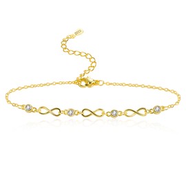 ALEXCRAFT Bracelet for Women 925 Sterling Silver Bracelet Infinity Chains 14K Gold-Plated Adjustable Bracelet with Zirconia Infinity Sliding Bracelet Friendship Bracelets Jewellery Gifts