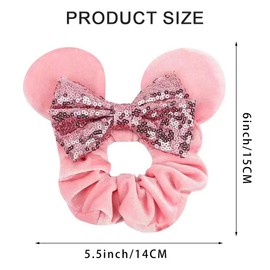 XFSRG 4 Pieces Elastic Hair Scrunchie Mouse Ears Velvet Bow Glitter Scrunchies Hair Accessory Stylish for Children or Girls