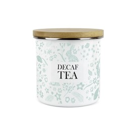 Purely Home Wild Rabbits Green Decaf Tea Storage Canister - White Metal Enamel Kitchen Food Storage Container