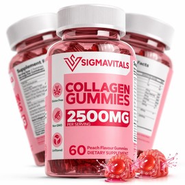 2500mg Center Filled Collagen Gummies for Women & Men with Biotin, Vitamin C, Hyaluronic Acid | Supports Skin Hair Nails & Joints, Sugar-Free Collagen Supplements for Women, 60 Peach Flavor Gummies