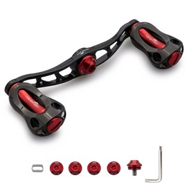 HEIGHTEN 3.5/3.5/4.5 inches (88/90/115 mm), Reel Handle, 0.9 inches (22 mm), Knob Included, Shimano Daiwa Abu (Abu) Universal Bait Reel Fan Series (Black & Red, 3.5 inches (90 mm) (868)