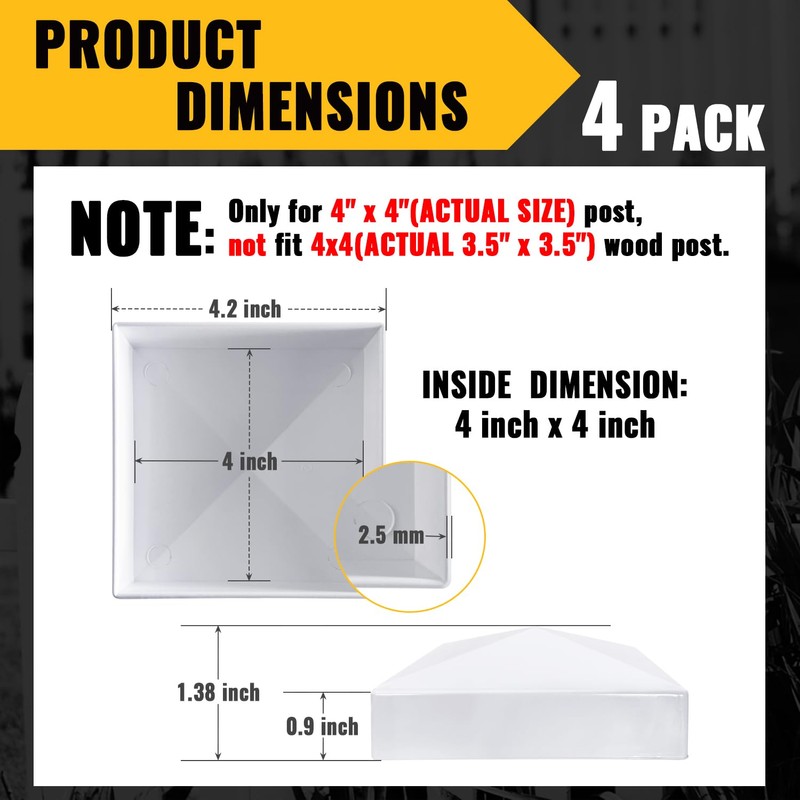 VIVIDA 4" x 4" Fence Post Caps, Pyramid PVC Vinyl