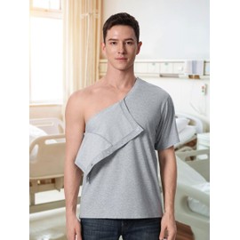 Magnetic Buttons Post Shoulder Surgery Recovery Shirt for Men V-Neck Tear Away Adaptive Chemo Port Clothing for Women