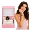 Set Reloj Cuarzo Mujer Correa Piel Rosa + 5 Pulseras