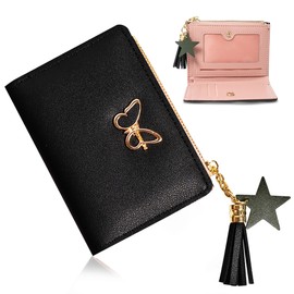 T TENEGIL Small Women Butterfly Wallet Card Holder for Girls Zipper Original Purse Fashion Product Original Gifts for Women Beautiful Purse, black, Casual