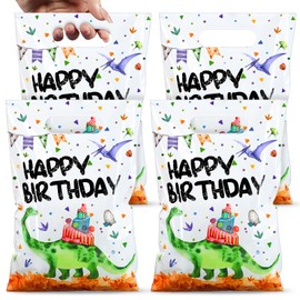 Colarr 50 Pcs Dinosaur Party Favor Bags Dinosaur Goodie Bags Watercolor Dino Birthday Pouches with Handle for Kids Dino Birthday Baby Shower Decor Supplies