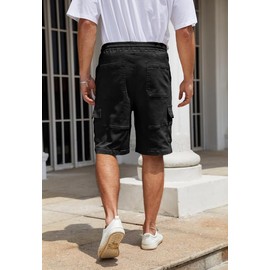 WICUSION Mens Twill Cargo Shorts Stretch Cotton Elastic Waist Multi-Pockets Short Pure Black