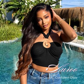 AUROO Chestnut Brown Ombre Bundles with 2x6 Closure Human Hair Body Wave 18 20 22+16, 12A Long Deep Part Kim K 2x6 Hd Lace Closure with Bundles #T1B/2/30 3 Tone Medium Brown 3 Bundle with Closure Wavy