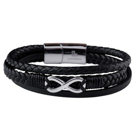 LUCKMAN Pulsera Hombre de Infinito, Brazalete de Cuero Piel Vegana y Acero Inoxidable Color Plata, Broche Magnético – Joyería y Accesorios para Hombre, Regalos para Hombre Originales y Regalos para Papá, Modelo Felix