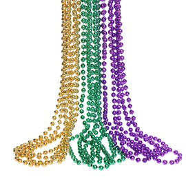 ZZYFGH 33'' 7mm Mardi Gras Beads Necklace Bulk, Metallic Gold Purple Green Beaded Necklace, Party Costume Necklace(12 Pcs)