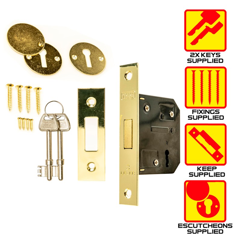 TSS 3 Lever Mortice Lock 79mm PB