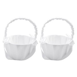 Qeunrtiy Wedding Flower Basket Satin, Romantic Bow Party Flowers Girl Basket